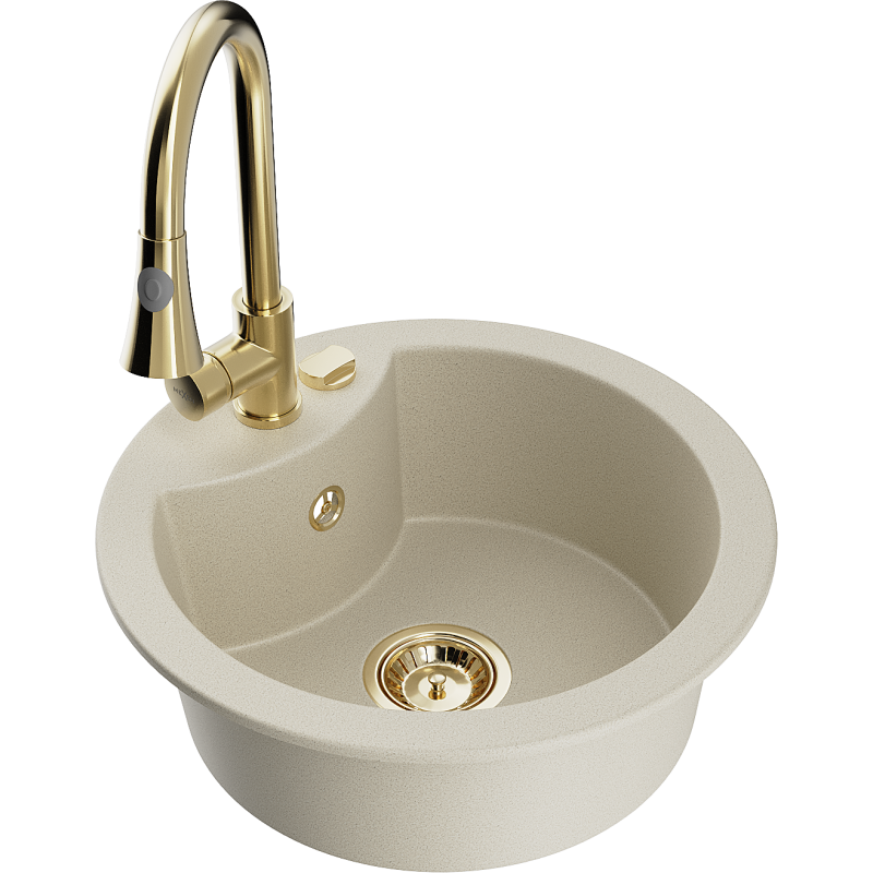 Mexen Diego 1-Kammer Granitspüle mit Küchenarmatur Elia, beige - 6512-69-670101-50