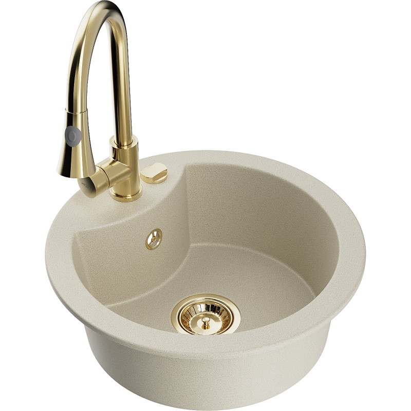 Mexen Diego Granitspüle 1-becken mit Küchenarmatur Elia, beige - 6512-69-670101-50