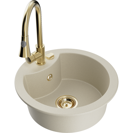 Mexen Diego 1-Kammer Granitspüle mit Küchenarmatur Elia, beige - 6512-69-670101-50