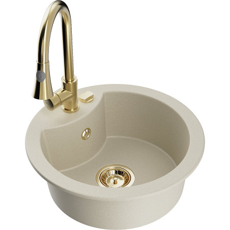 Mexen Diego Granitspüle 1-becken mit Küchenarmatur Elia, beige - 6512-69-670101-50