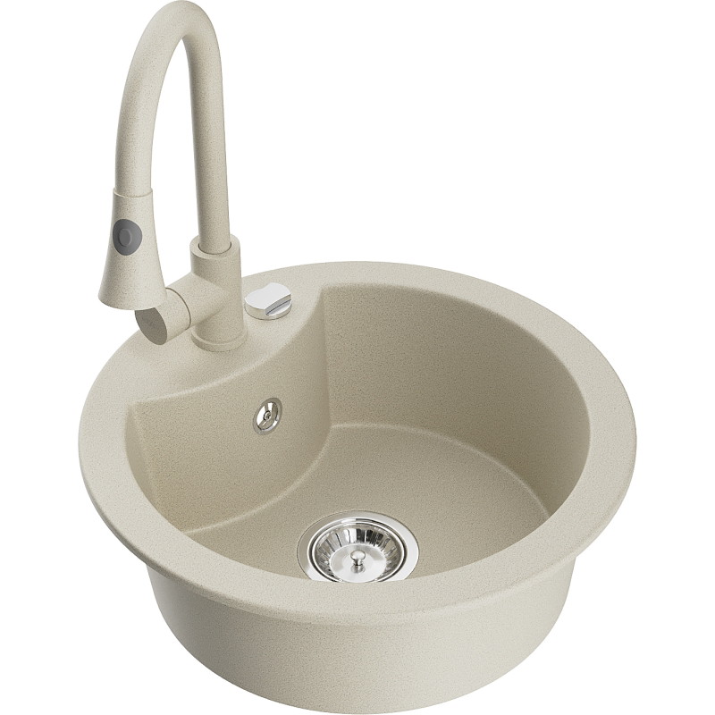 Mexen Diego Granitspüle 1-beckig mit Küchenarmatur Elia, beige - 6512-69-670101-69