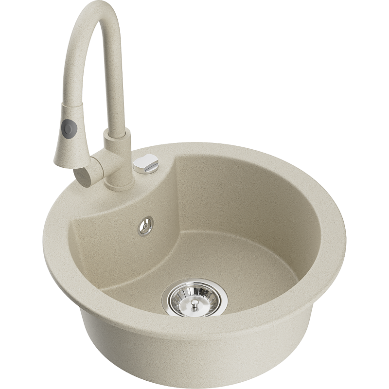 Mexen Diego Granitspüle ein Becken mit Küchenarmatur Elia, beige - 6512-69-670101-69