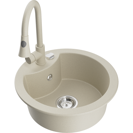 Mexen Diego Granitspüle ein Becken mit Küchenarmatur Elia, beige - 6512-69-670101-69