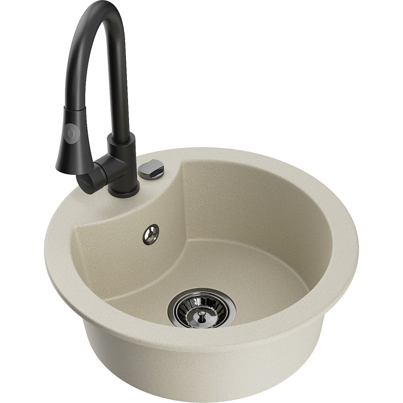 Mexen Diego Granitspüle 1-Becken mit Küchenarmatur Elia, beige - 6512-69-670101-70