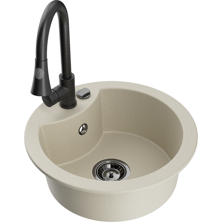 Mexen Diego Granitspüle 1-Becken mit Küchenarmatur Elia, beige - 6512-69-670101-70