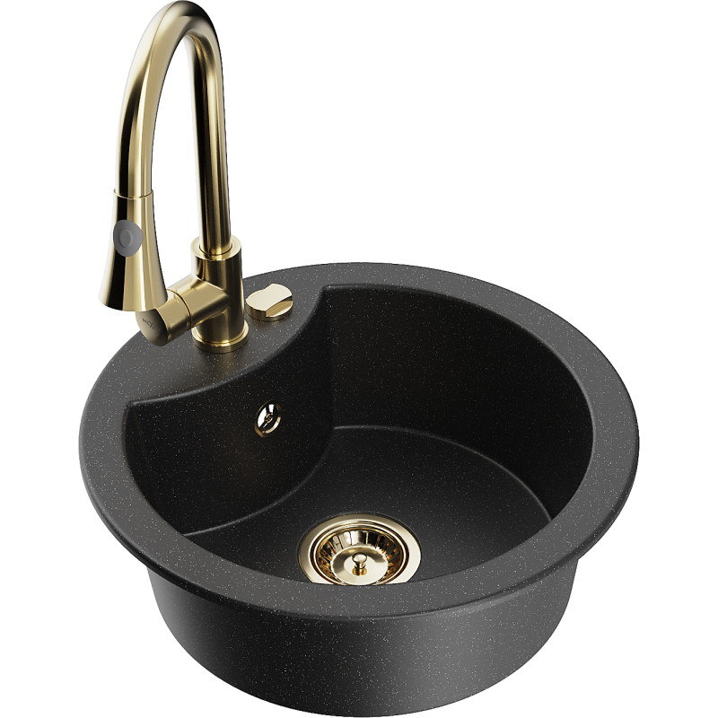 Mexen Diego Granitspüle einbecken mit Küchenarmatur Elia, schwarz/silber Metallic - 6512-73-670101-50