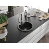 Mexen Diego Granitspüle 1-beckig mit Küchenarmatur Elia, schwarz/gold metallic - 6512-75-670101-00