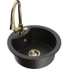 Mexen Diego Granitspüle 1-Becken mit Küchenarmatur Elia, schwarz/gold-metallic - 6512-75-670101-50