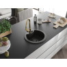 Mexen Diego Granitspüle 1-Becken mit Küchenarmatur Elia, schwarz/goldmetallik - 6512-75-670101-50-B