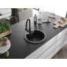 Mexen Diego Granitspüle 1-Becken mit Küchenarmatur Elia, schwarz/gold metallic - 6512-75-670101-70-B