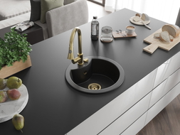 Mexen Diego Granitspüle 1-Becken mit Küchenarmatur Elia, schwarz - 6512-77-670101-50