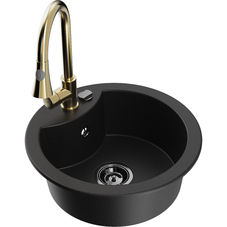 Mexen Diego 1-becken Granitspüle mit Küchenarmatur Elia, schwarz - 6512-77-670101-50-B