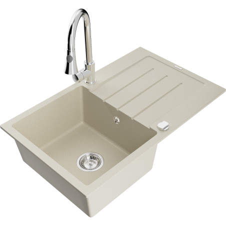 Mexen Bruno Granitspüle 1-Becken mit Abtropffläche und Küchenarmatur Elia, beige - 6513-69-670101-00
