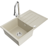 Mexen Bruno Granitspüle 1-Becken mit Abtropffläche und Küchenarmatur Elia, beige - 6513-69-670101-00
