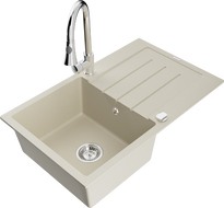 Mexen Bruno Granitspüle 1-Becken mit Abtropffläche und Küchenarmatur Elia, beige - 6513-69-670101-00