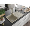 Mexen Bruno Granitspüle 1-beckig mit Abtropffläche und Küchenarmatur Elia, beige - 6513-69-670101-69