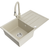 Mexen Bruno Granitspüle 1-becken mit Abtropffläche und Küchenarmatur Elia, beige - 6513-69-670101-69