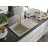 Mexen Bruno granitspüle 1-becken mit abtropffläche und küchenarmatur Elia, beige - 6513-69-670101-50