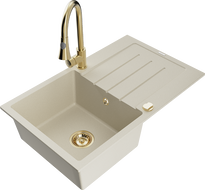 Mexen Bruno granitspüle 1-becken mit abtropffläche und küchenarmatur Elia, beige - 6513-69-670101-50