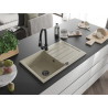 Mexen Bruno Granitspüle 1-beckig mit Abtropffläche und Küchenarmatur Elia, beige - 6513-69-670101-70