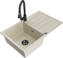 Mexen Bruno Granitspüle 1-beckig mit Abtropffläche und Küchenarmatur Elia, beige - 6513-69-670101-70
