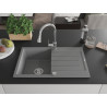Mexen Bruno Granitspüle 1-Becken mit Abtropffläche und Küchenarmatur Elia, grau - 6513-71-670101-00