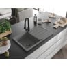 Mexen Bruno Granitspüle 1-Becken mit Abtropffläche und Küchenarmatur Elia, grau - 6513-71-670101-70-B