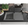 Mexen Bruno 1-Kammer Granitspüle mit Abtropffläche und Küchenarmatur Elia, grau - 6513-71-670101-70-B