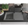 Mexen Bruno Granitspüle 1-Becken mit Abtropffläche und Küchenarmatur Elia, grau - 6513-71-670101-70-B