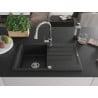 Mexen Bruno Granitspüle 1-beckig mit Abtropffläche und Küchenarmatur Elia, schwarz/silber Metallic - 6513-73-670101-00