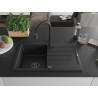 Mexen Bruno Granitspüle 1-Becken mit Abtropffläche und Küchenarmatur Elia, schwarz/silber metallic - 6513-73-670101-70-B