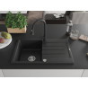 Mexen Bruno Granitspüle 1-Becken mit Abtropffläche und Küchenarmatur Elia, schwarz/silber metallik - 6513-73-670101-70