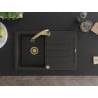 Mexen Bruno Granitspüle 1-beckig mit Abtropffläche und Küchenarmatur Elia, schwarz/gold Metallic - 6513-75-670101-50