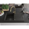 Mexen Bruno granitspüle 1-becken mit abtropffläche und Küchenarmatur Elia, schwarz/gold metallic - 6513-75-670101-50-B