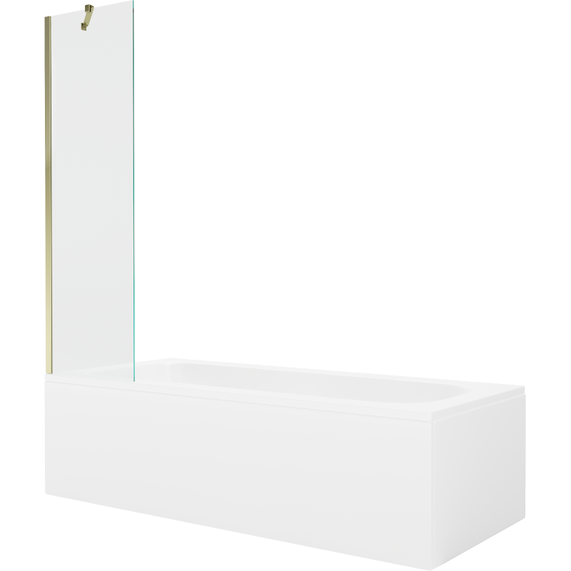 Mexen Vega Rechteckige Wanne 160 x 70 cm mit Verkleidung und 1-flügeliger Abtrennung 50 cm, transparent, gold