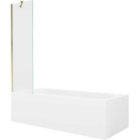 Mexen Vega Rechteckige Wanne 160 x 70 cm mit Verkleidung und 1-flügeliger Abtrennung 50 cm, transparent, gold