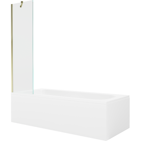 Mexen Vega Rechteckige Badewanne 180 x 80 cm mit Verkleidung und einflügeligem Paravent 50 cm, transparent, gold
