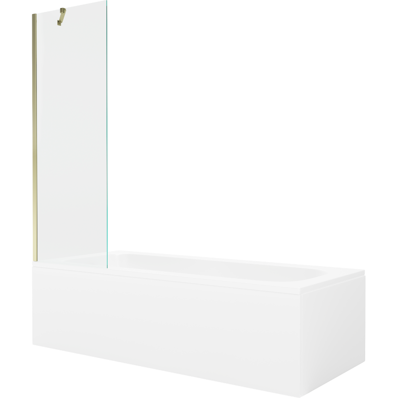 Mexen Vega Rechteckige Badewanne 180 x 80 cm mit Verkleidung und 1-flügeliger Trennwand 60 cm, transparent, gold