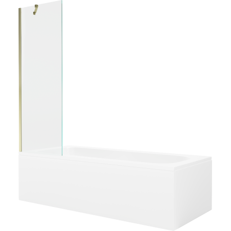 Mexen Vega Rechteckige Wanne 170 x 70 cm mit Verkleidung und 1-flügeligem Paravent 60 cm, transparent, gold