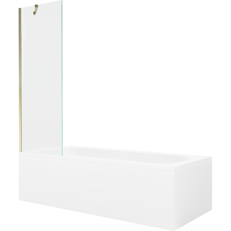 Mexen Vega Rechteckige Badewanne 160 x 70 cm mit Verkleidung und 1-flügeliger 60 cm Paravent, transparent, golden