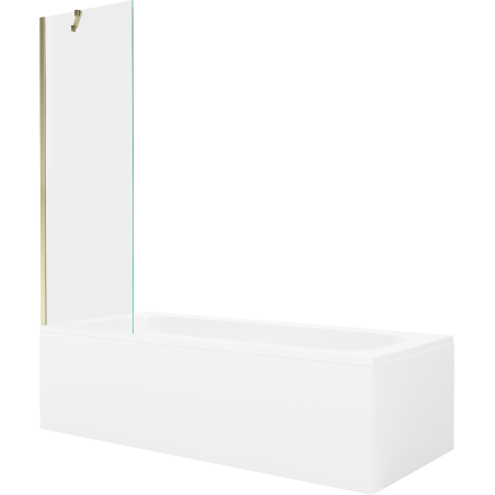 Mexen Vega Rechteckige Badewanne 160 x 70 cm mit Verkleidung und 1-flügeliger 60 cm Paravent, transparent, golden