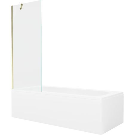Mexen Vega Rechteckige Badewanne 150 x 70 cm mit Verkleidung und 1-flügeliger Duschwand 70 cm, transparent, gold
