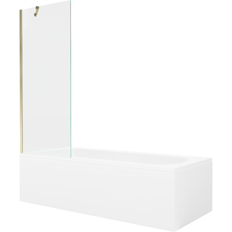 Mexen Vega Rechteckige Badewanne 170 x 70 cm mit Verkleidung und 1-flügeliger 70 cm Trennwand, transparent, gold