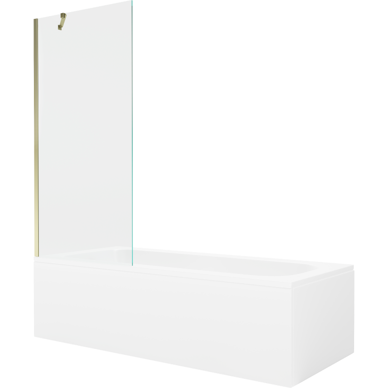 Mexen Vega rechteckige Wanne 160 x 70 cm mit Verkleidung und 1-flügeliger Duschabtrennung 80 cm, transparent, goldfarben
