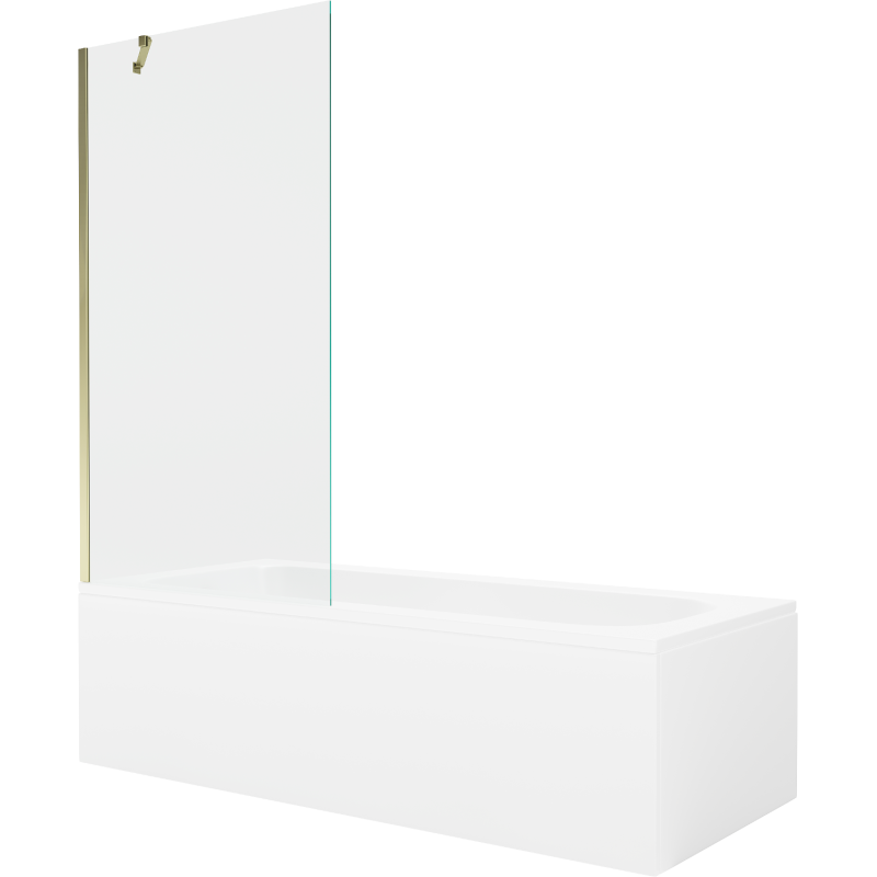 Mexen Vega Rechteckige Badewanne 160 x 70 cm mit Verkleidung und 1-flügeliger 90 cm Trennwand, transparent, gold