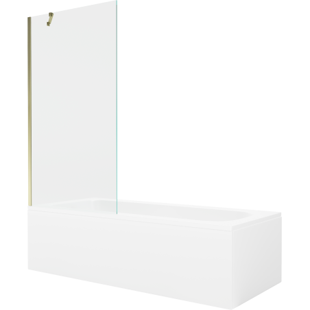 Mexen Vega Rechteckige Badewanne 160 x 70 cm mit Verkleidung und 1-flügeliger 90 cm Trennwand, transparent, gold