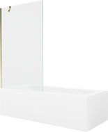Mexen Vega Rechteckige Badewanne 160 x 70 cm mit Verkleidung und 1-flügeliger Trennwand 100 cm, transparent, gold
