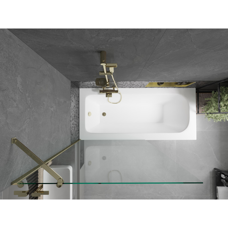 Mexen Vega rechteckige Badewanne 180 x 80 cm mit Verkleidung und 1-flügeligem Paravent 100 cm, transparent, gold