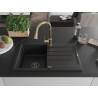 Mexen Bruno 1-beckiger Granitspüle mit Abtropffläche und Küchenarmatur Elia, schwarz - 6513-77-670101-50-B