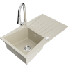 Mexen Cesar Granitspüle 1-Becken mit Abtropffläche und Küchenarmatur Elia, beige - 6514-69-670101-00